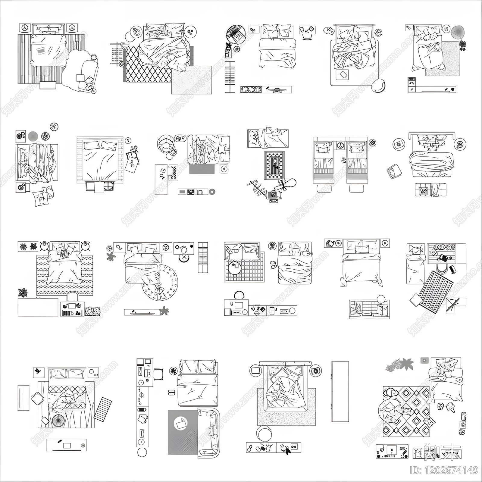 现代床施工图下载【ID:1202674149】