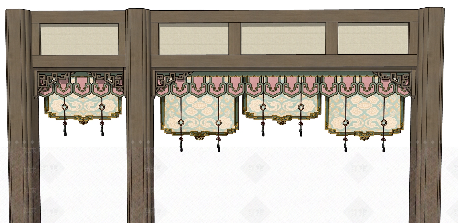 中式新中式窗帘SU模型下载【ID:1202675781】