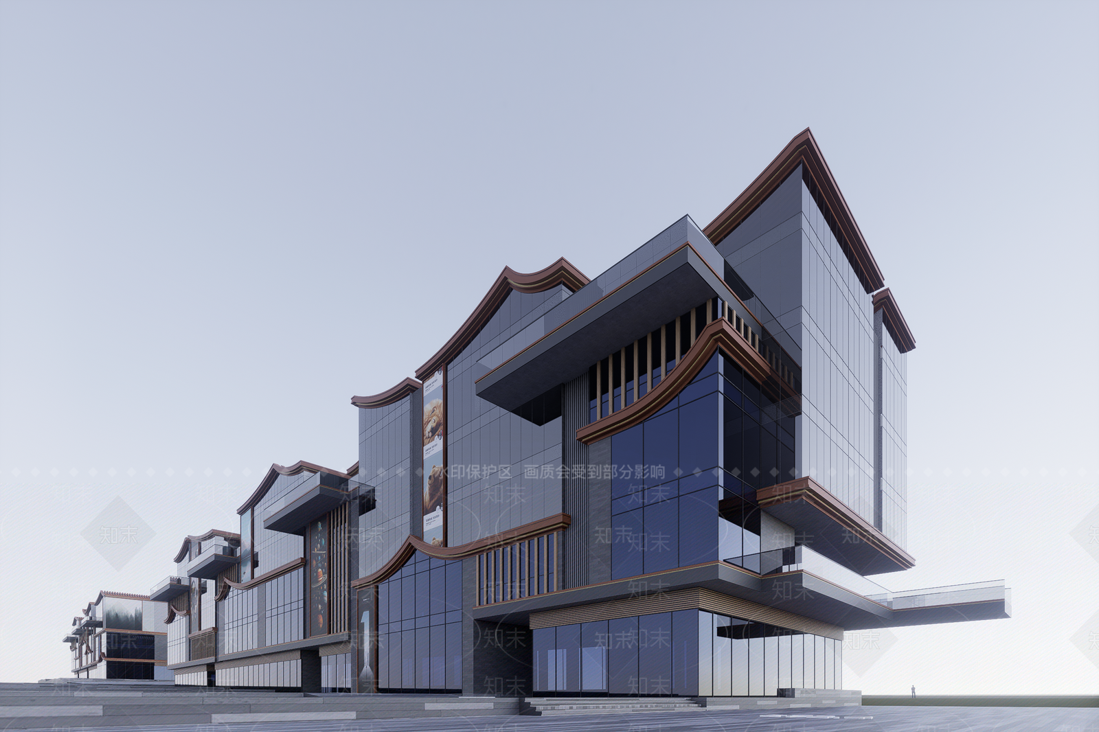 新中式商场建筑SU模型下载【ID:1202679250】