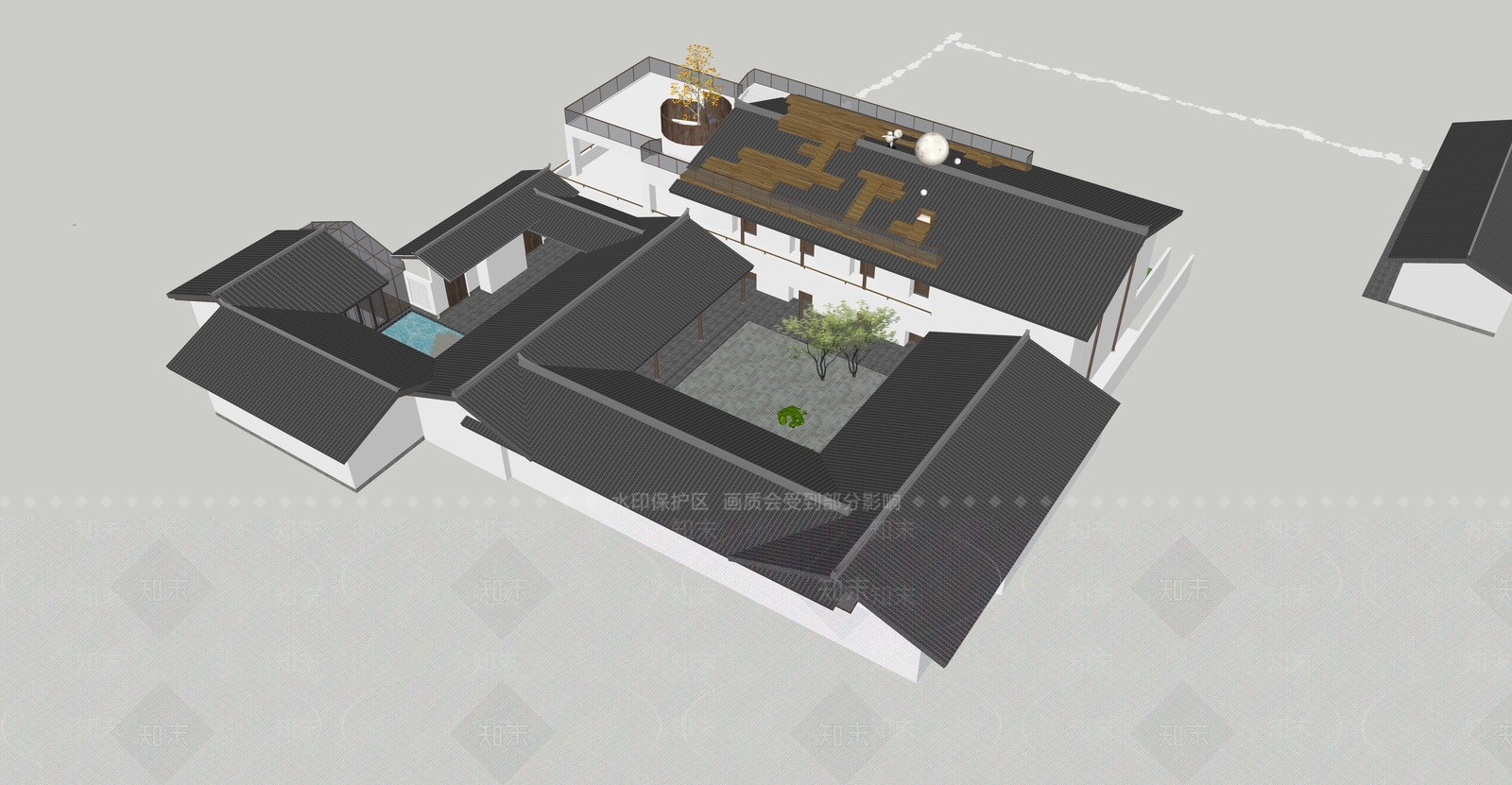 中式新中式民宿建筑SU模型下载【ID:1202686603】