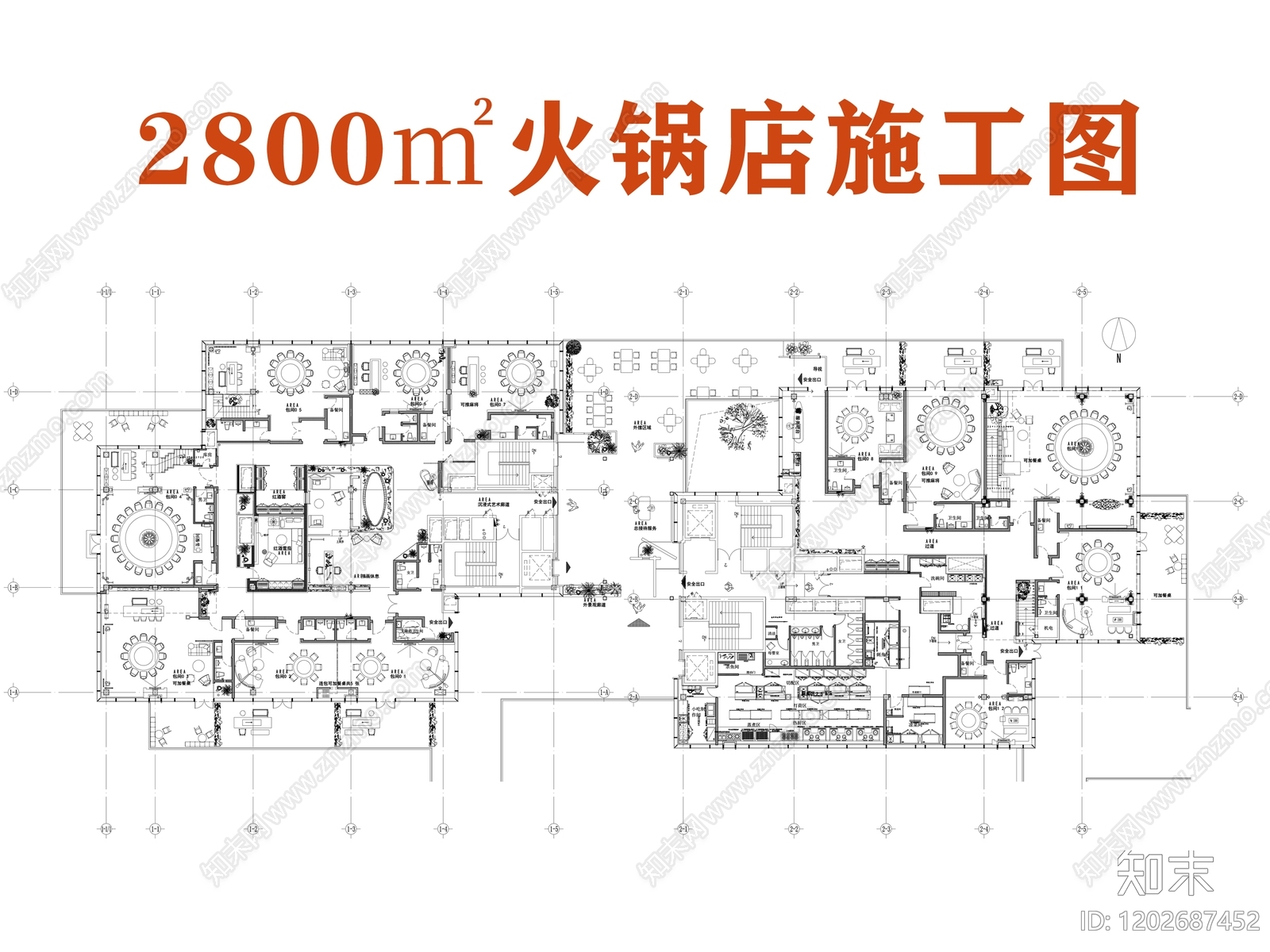 新中式火锅店cad施工图下载【ID:1202687452】