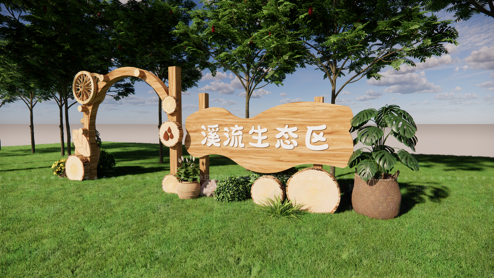 现代原木教育校园景观SU模型下载【ID:1202687404】