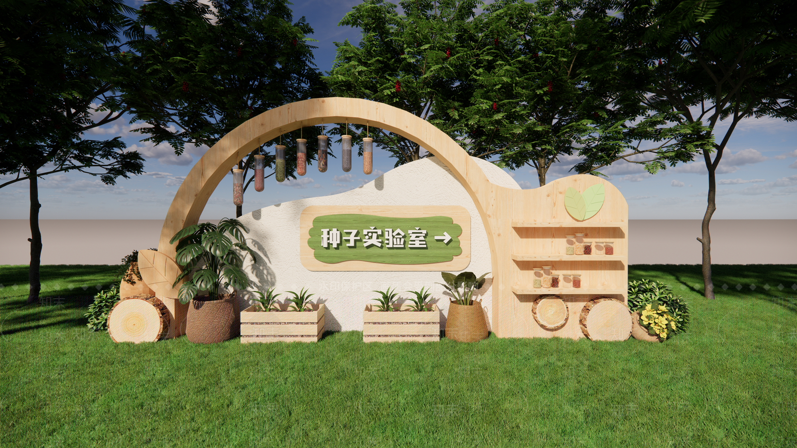 现代原木教育校园景观SU模型下载【ID:1202687584】