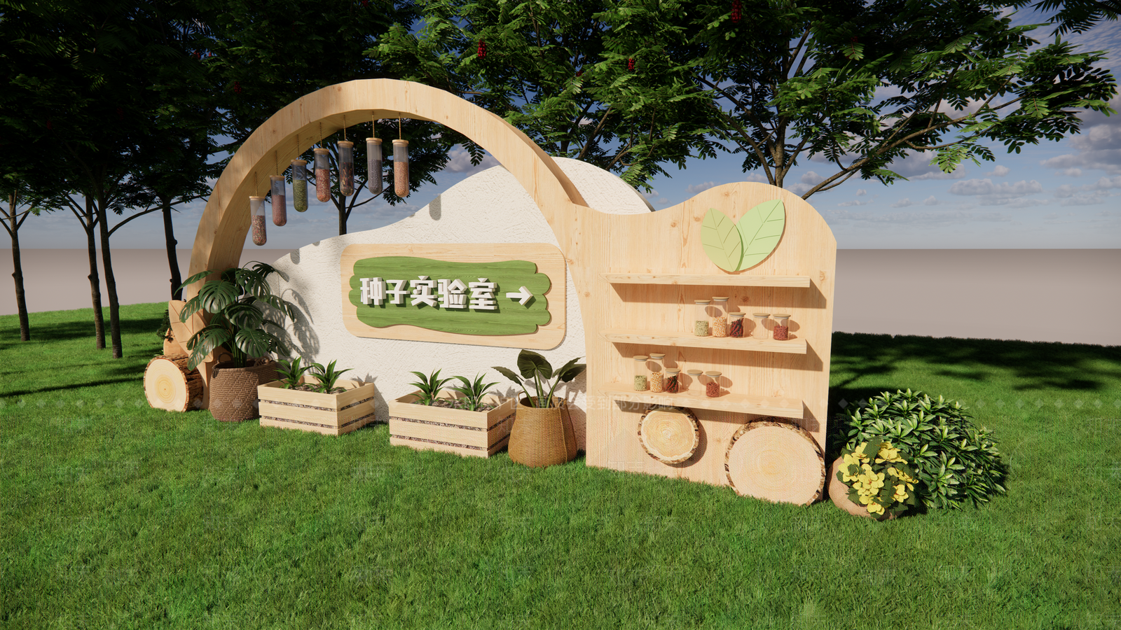 现代原木教育校园景观SU模型下载【ID:1202687584】