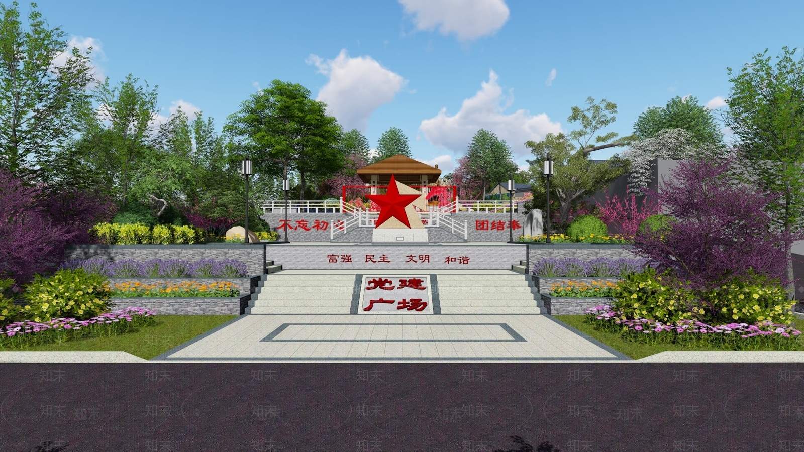新中式现代广场景观SU模型下载【ID:1202687775】