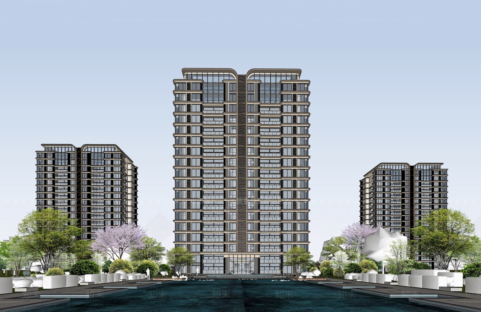 现代高层住宅SU模型下载【ID:1202688875】