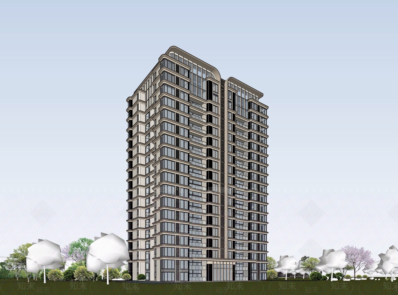 现代高层住宅SU模型下载【ID:1202688875】