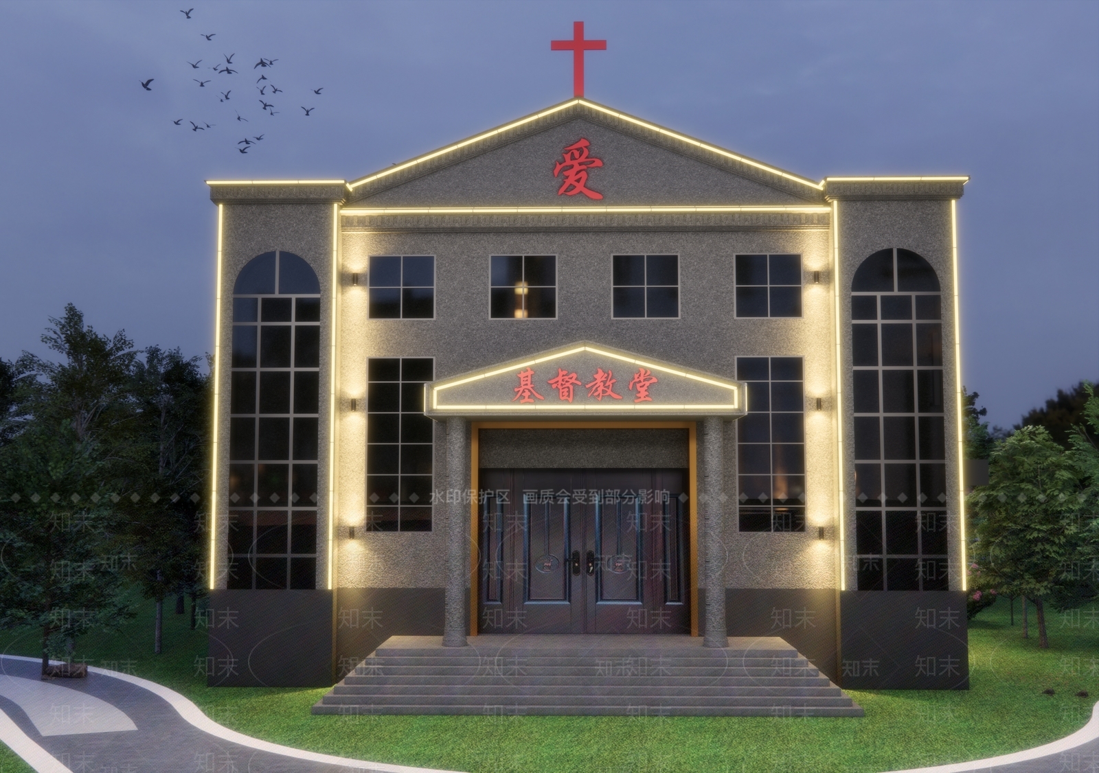 欧式简欧教堂建筑SU模型下载【ID:1202893850】