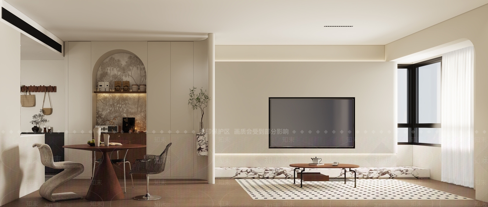 奶油侘寂客餐厅3D模型下载【ID:1202689758】
