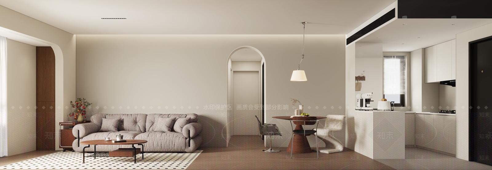 奶油侘寂客餐厅3D模型下载【ID:1202689758】