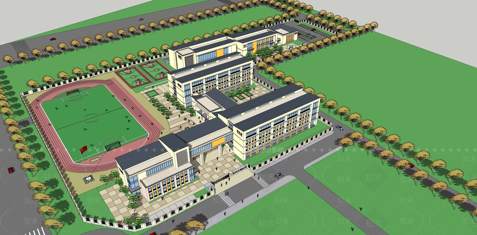 现代新中式学校建筑SU模型下载【ID:1202689937】
