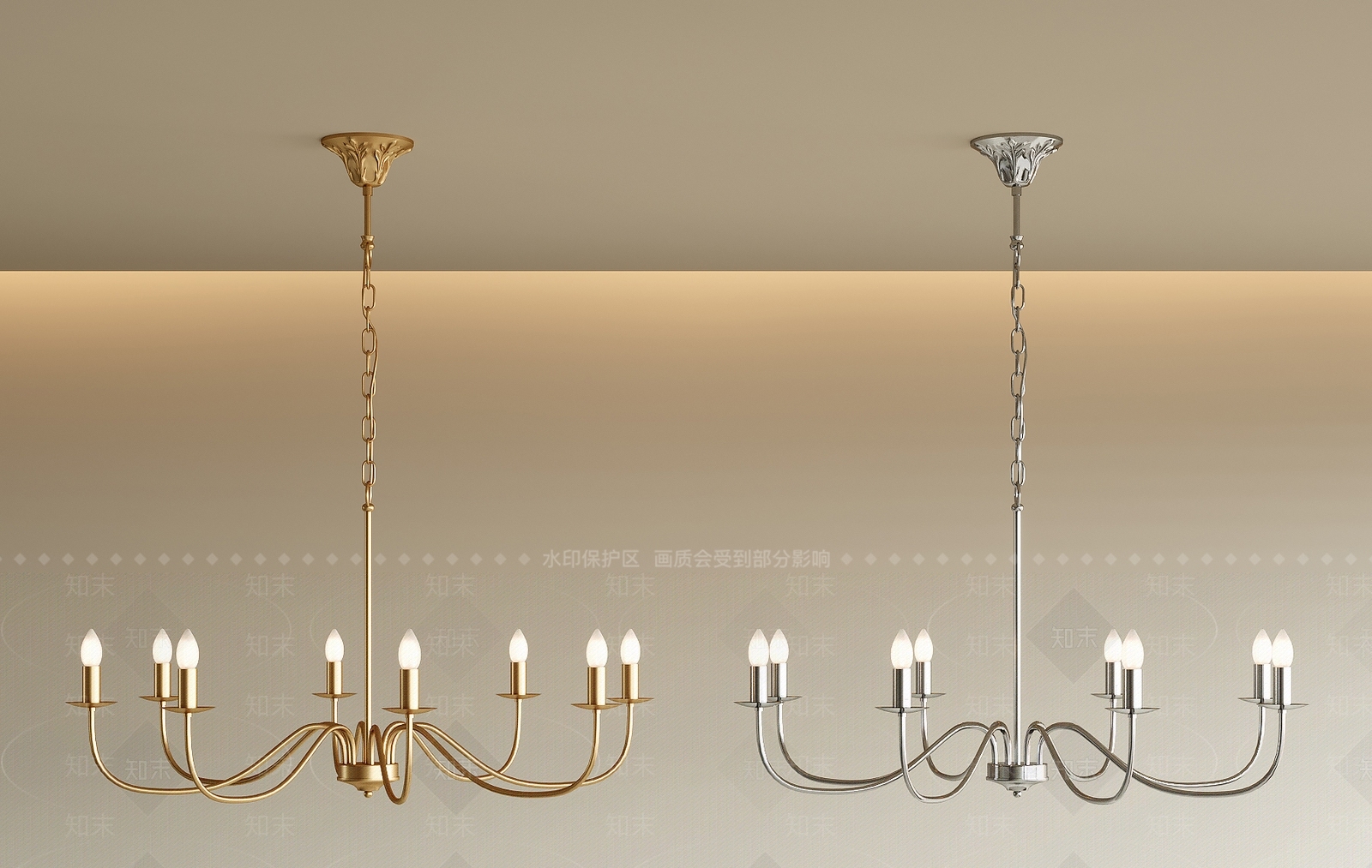 现代法式吊灯3D模型下载【ID:1202691902】
