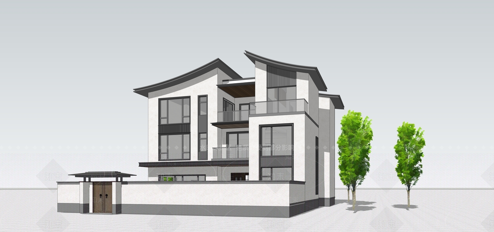 新中式简约独栋别墅SU模型下载【ID:1202692929】