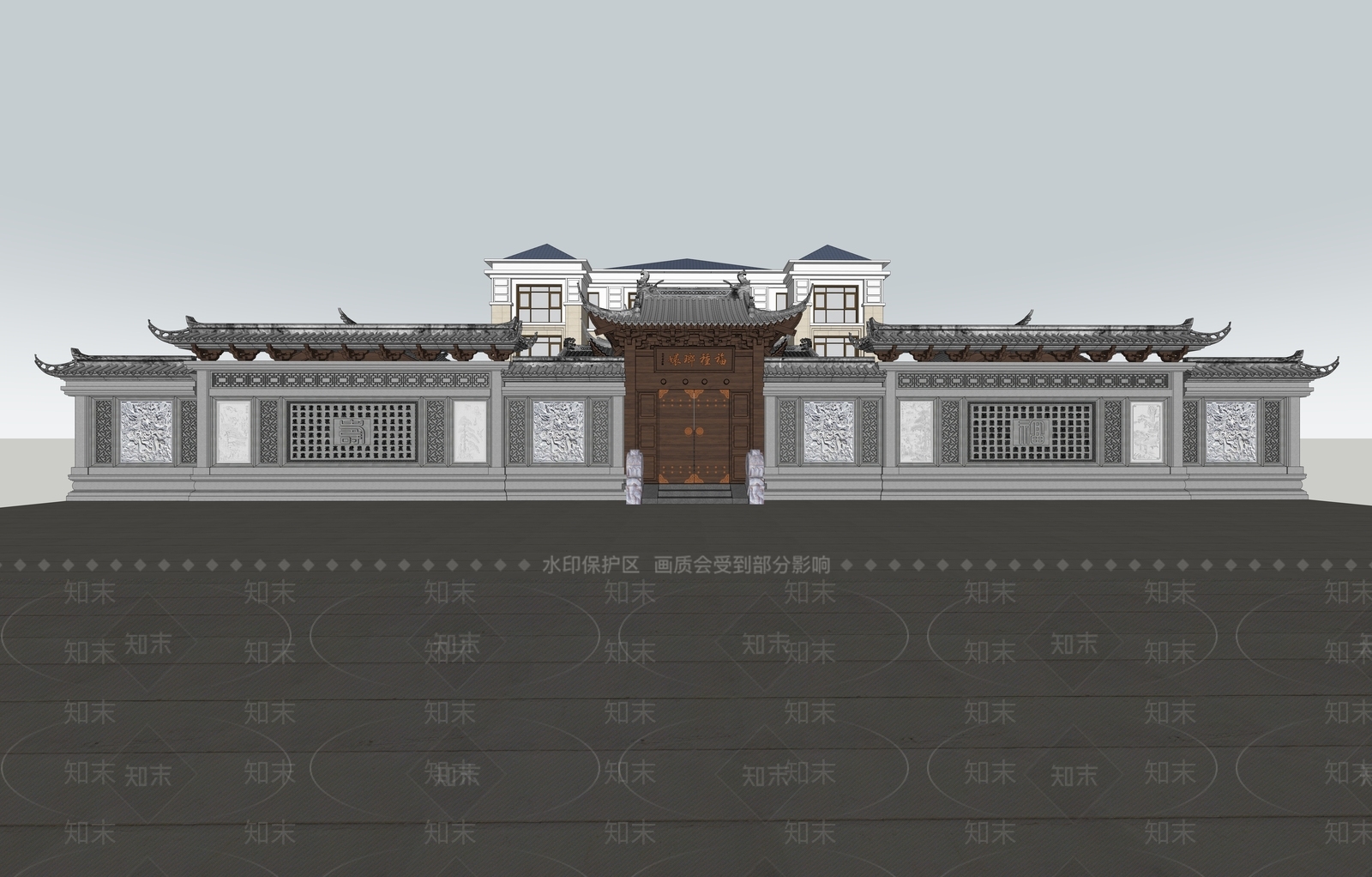 新中式中式古建筑SU模型下载【ID:1202694655】