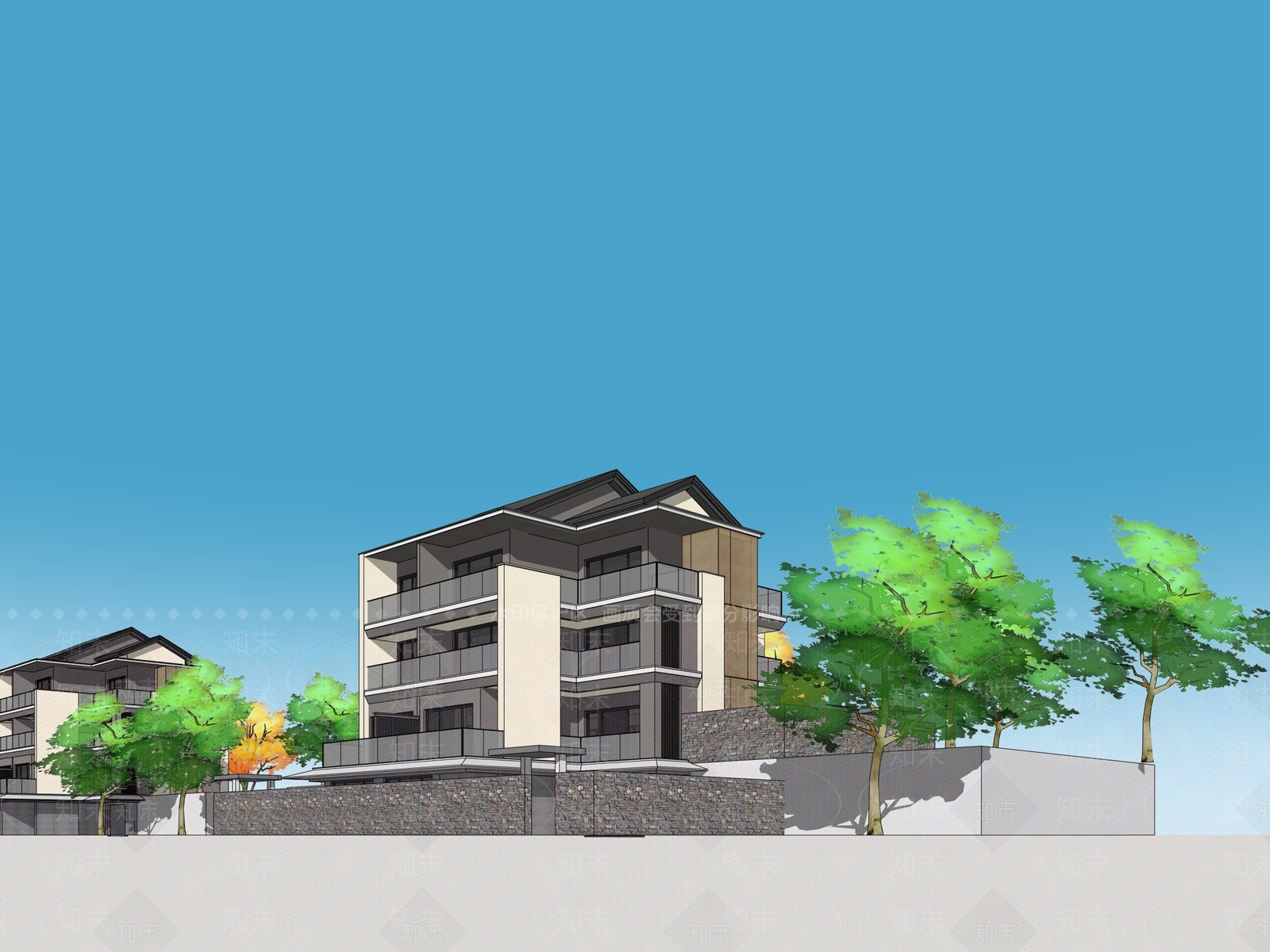 新中式中式多层住宅SU模型下载【ID:1202856213】