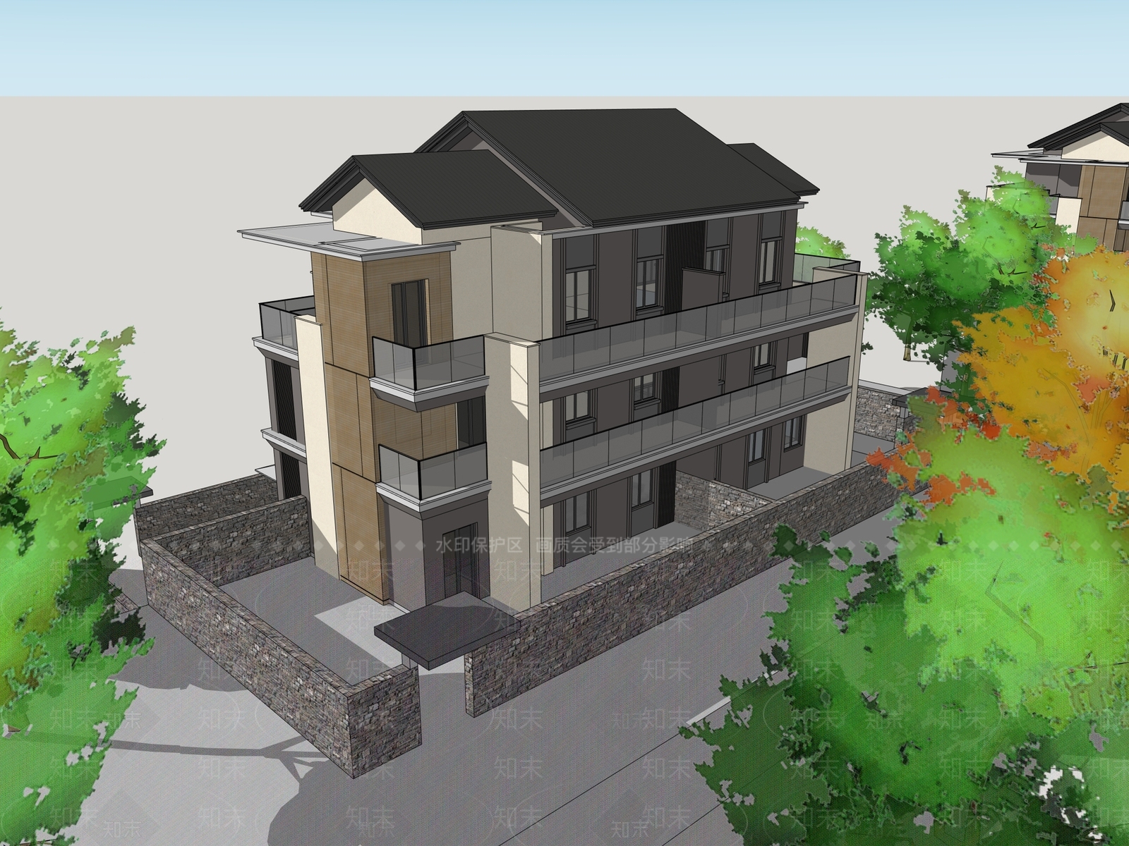 新中式中式多层住宅SU模型下载【ID:1202856213】
