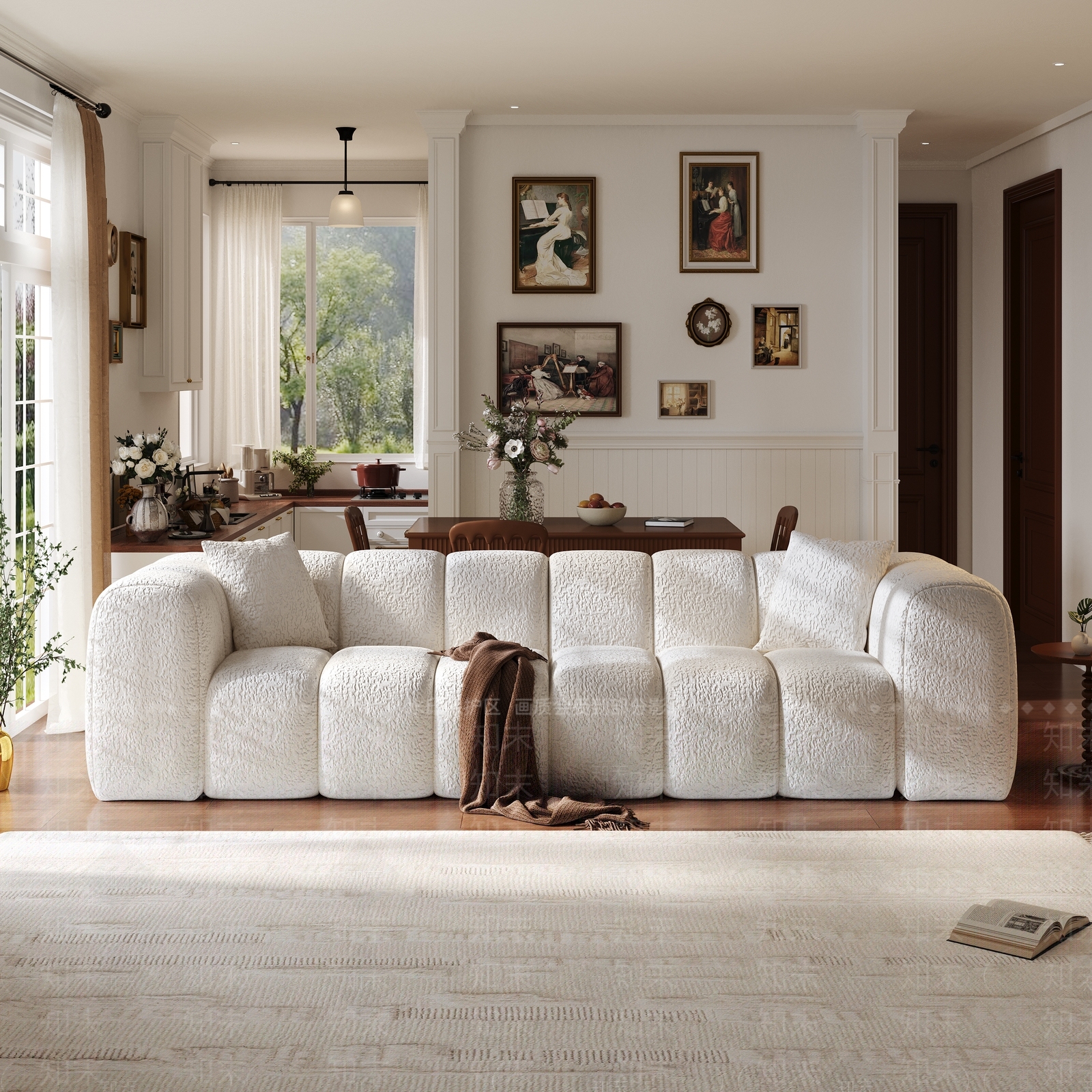 现代美式布艺沙发3D模型下载【ID:1202706966】