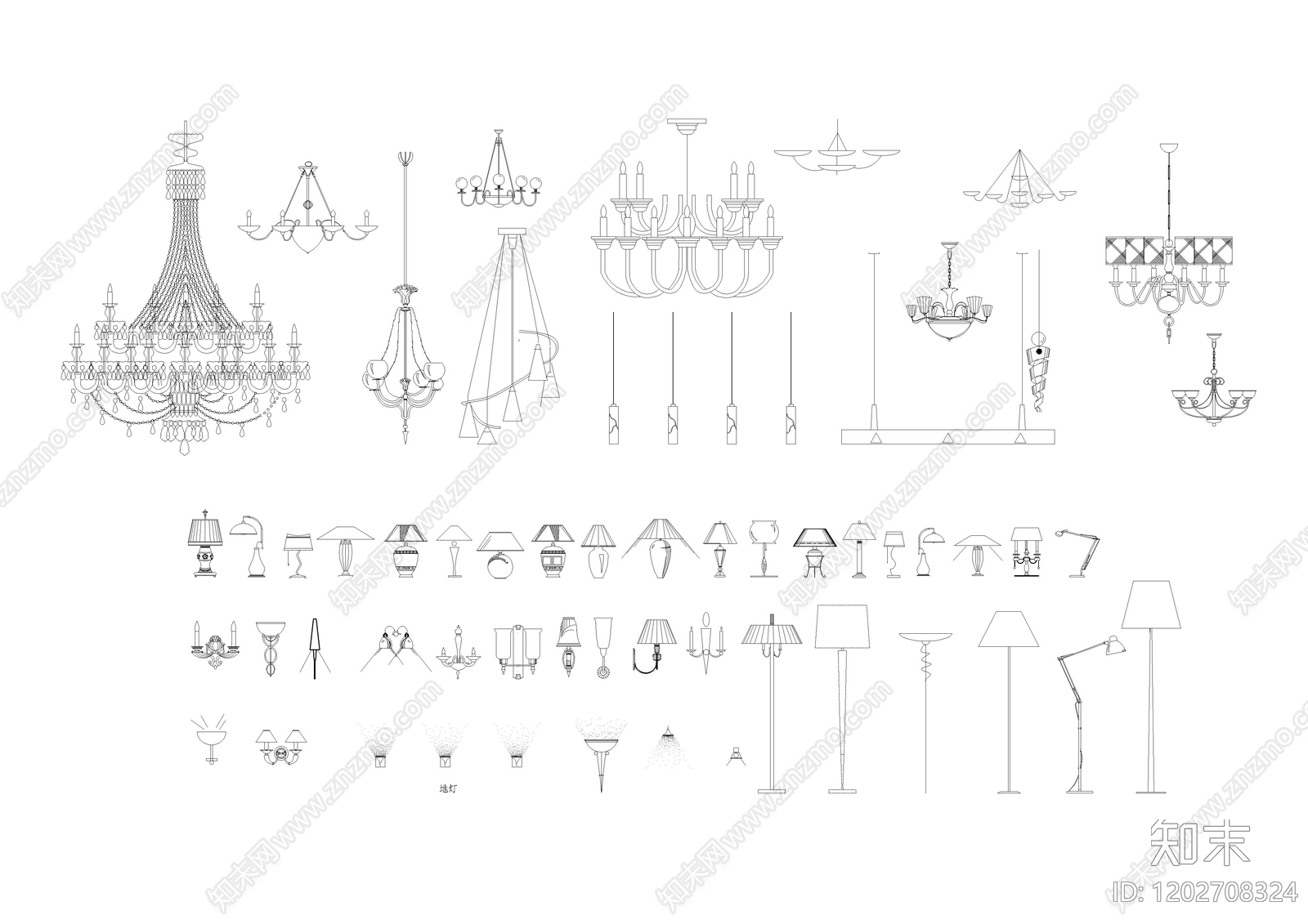 现代灯具图库cad施工图下载【ID:1202708324】