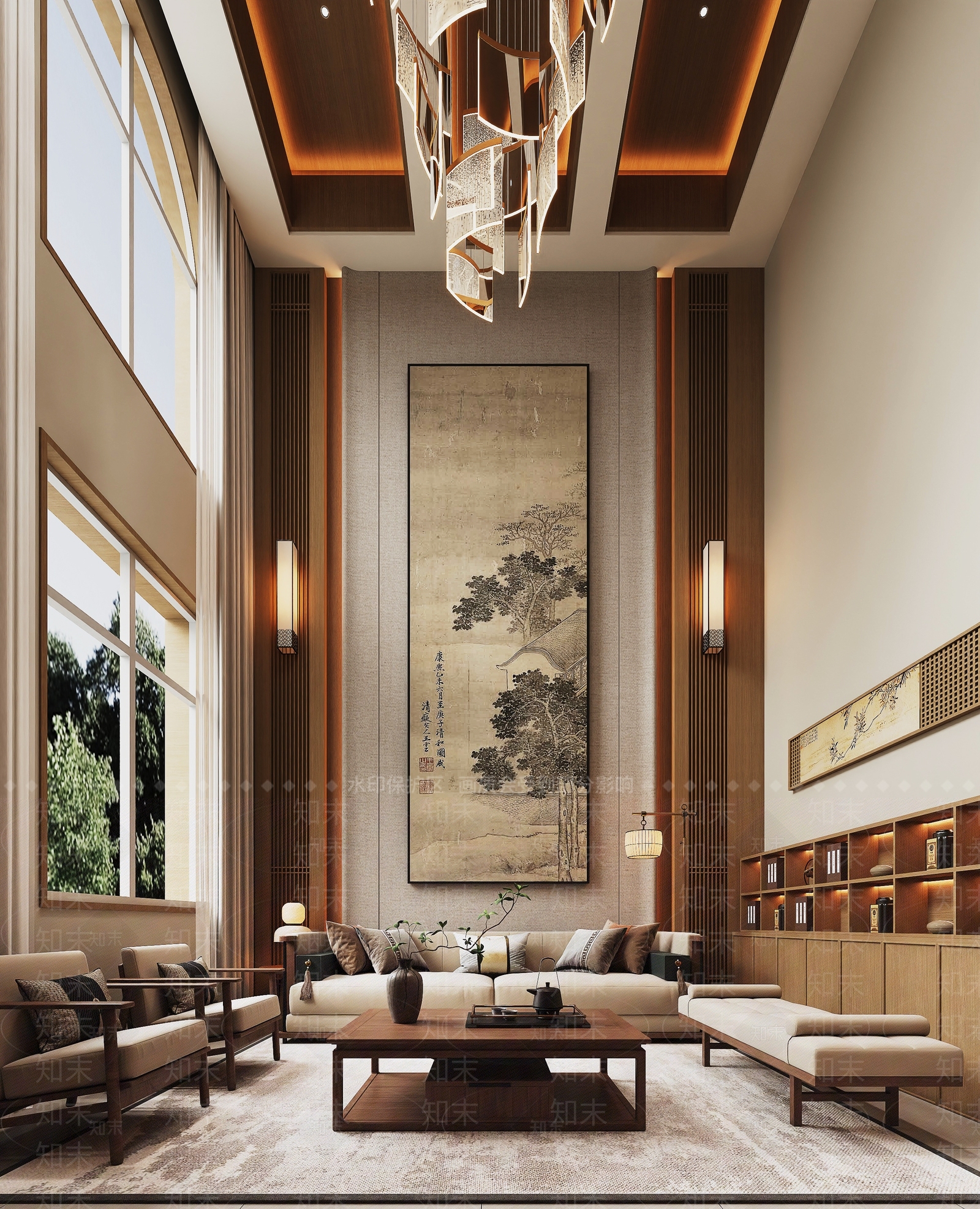 新中式中式别墅客厅3D模型下载【ID:1202714959】