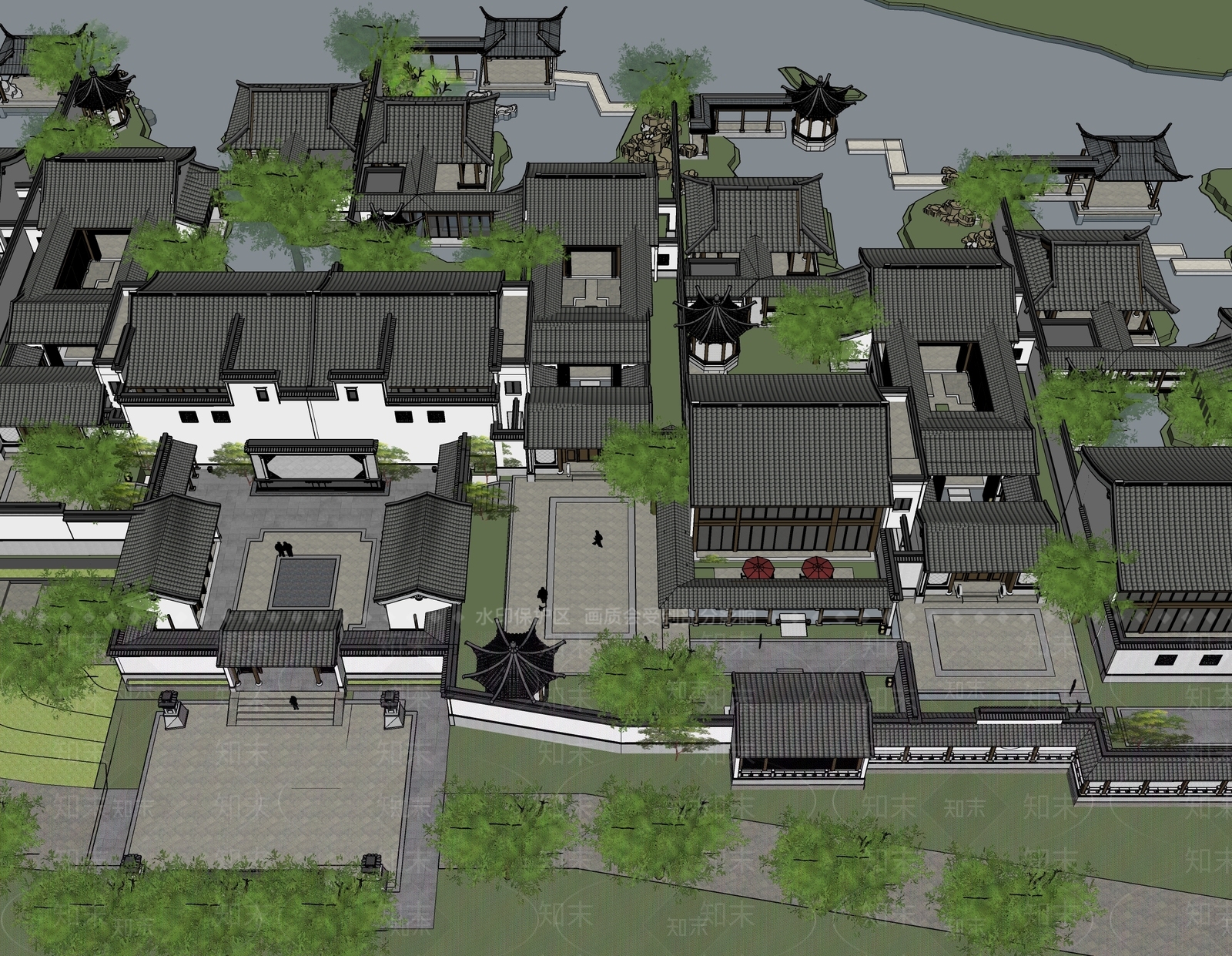 新中式中式古建筑SU模型下载【ID:1202716056】