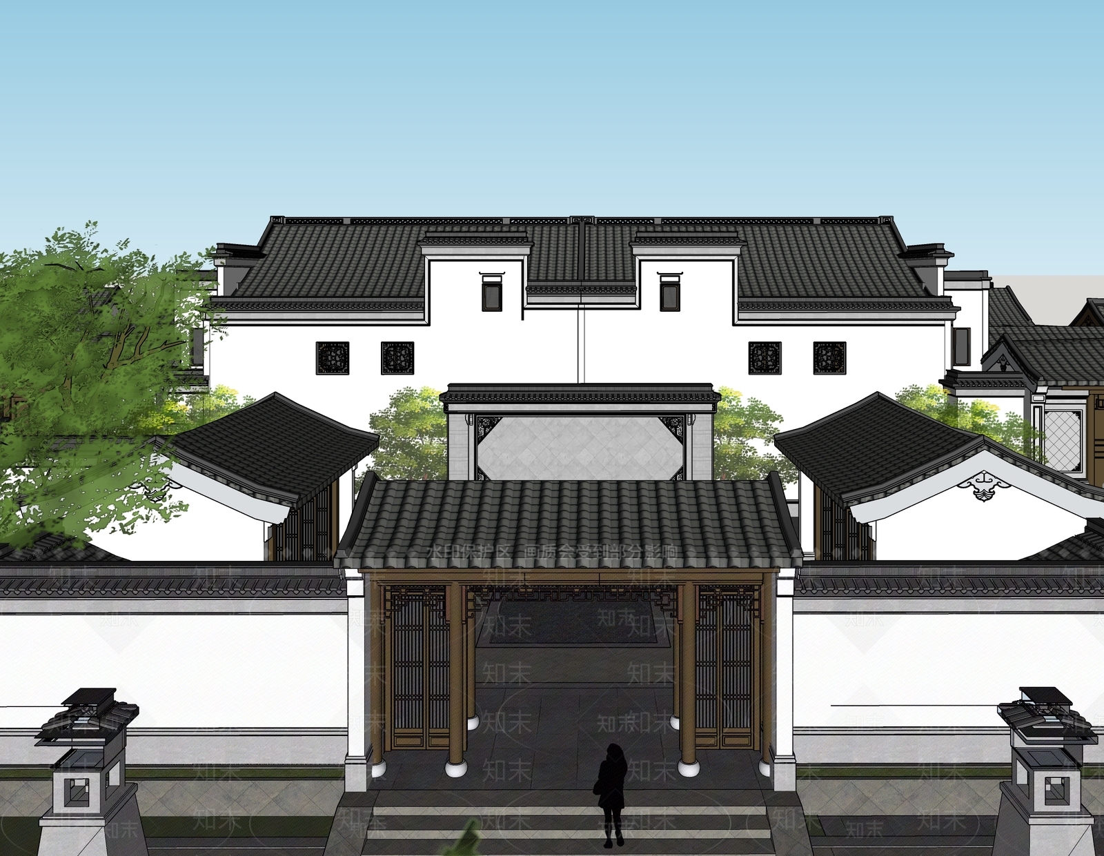 新中式中式古建筑SU模型下载【ID:1202716056】