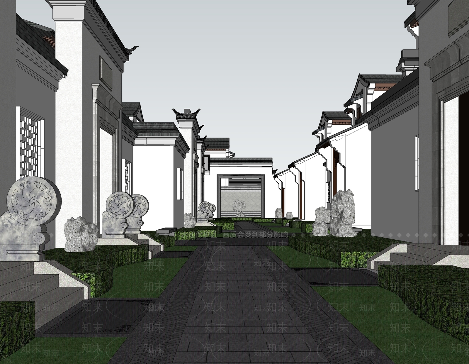 新中式中式古建筑SU模型下载【ID:1202716231】