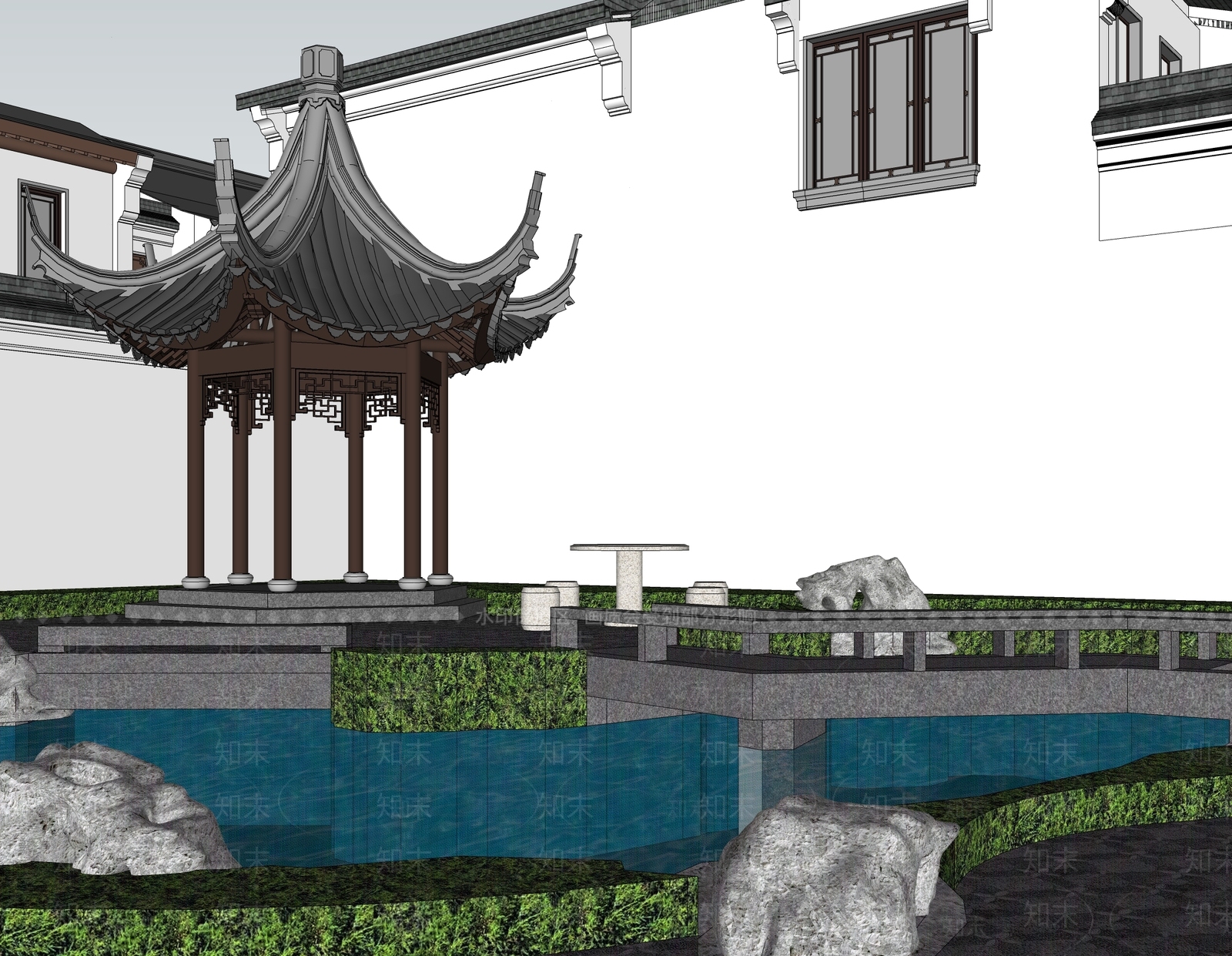 新中式中式古建筑SU模型下载【ID:1202716231】
