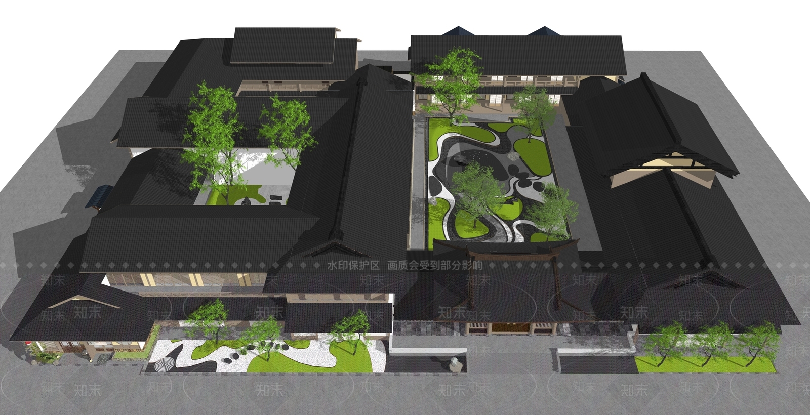 新中式中式四合院SU模型下载【ID:1202718065】