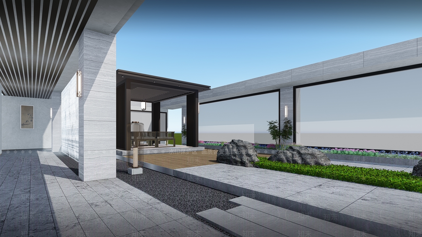 新中式现代小区景观SU模型下载【ID:1202721019】