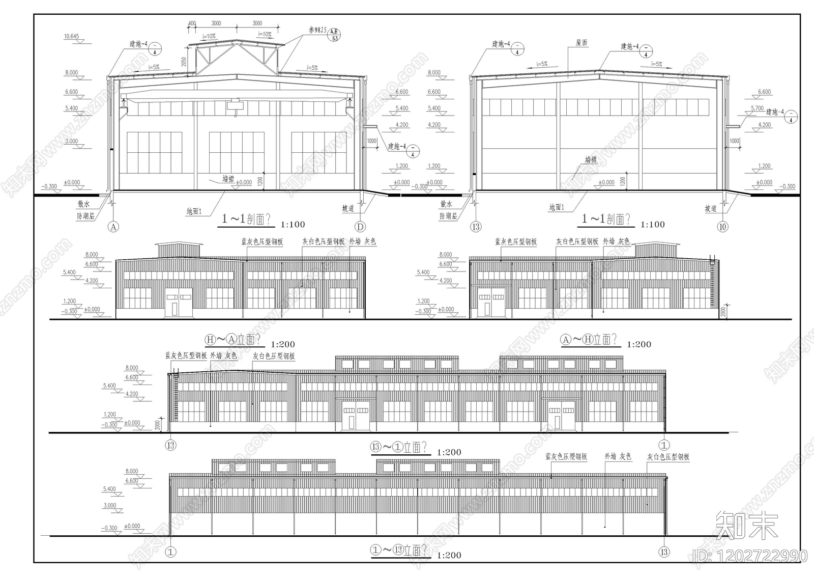 现代产业园建筑cad施工图下载【ID:1202722990】