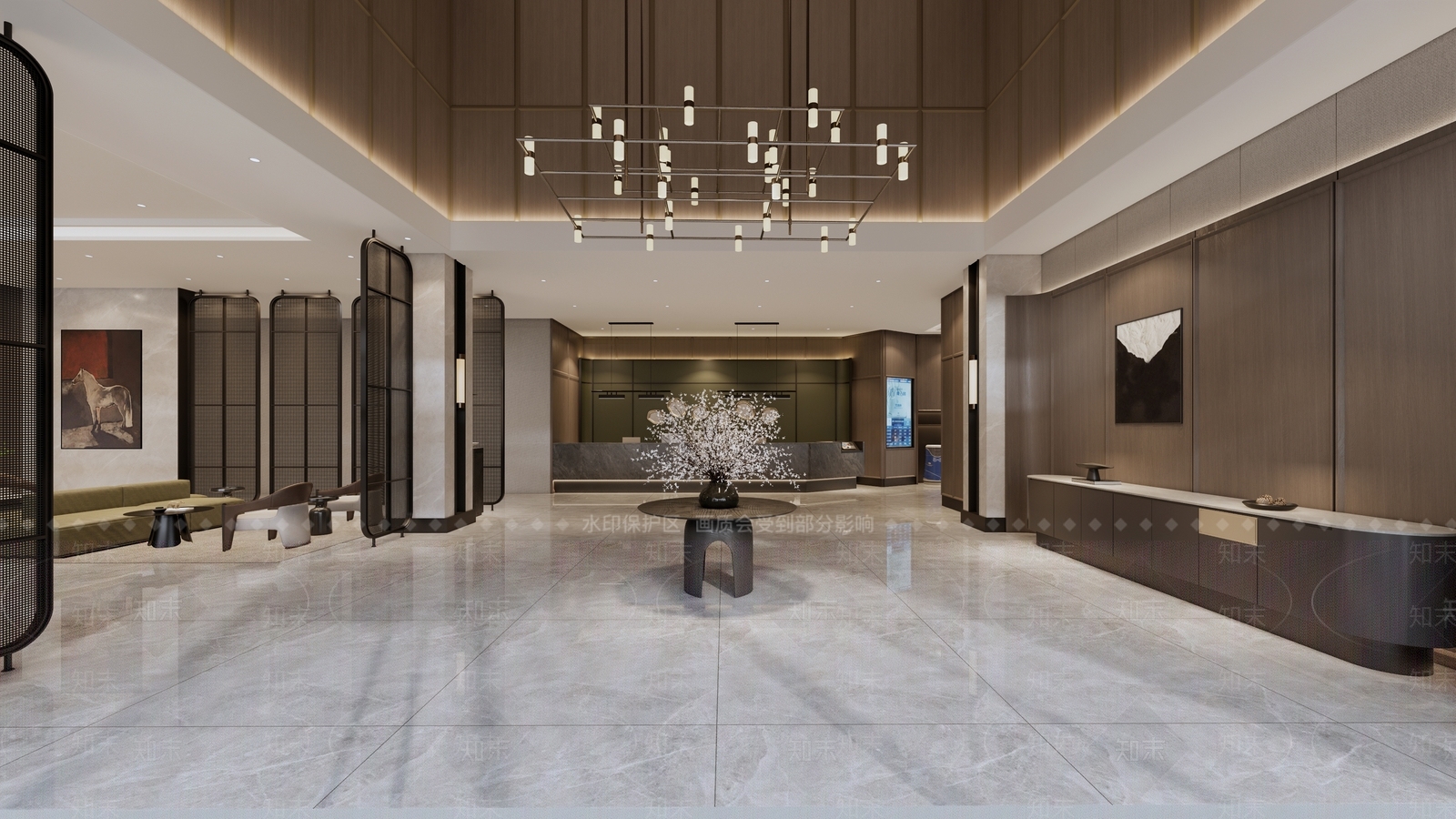 现代酒店大堂SU模型下载【ID:1202827971】