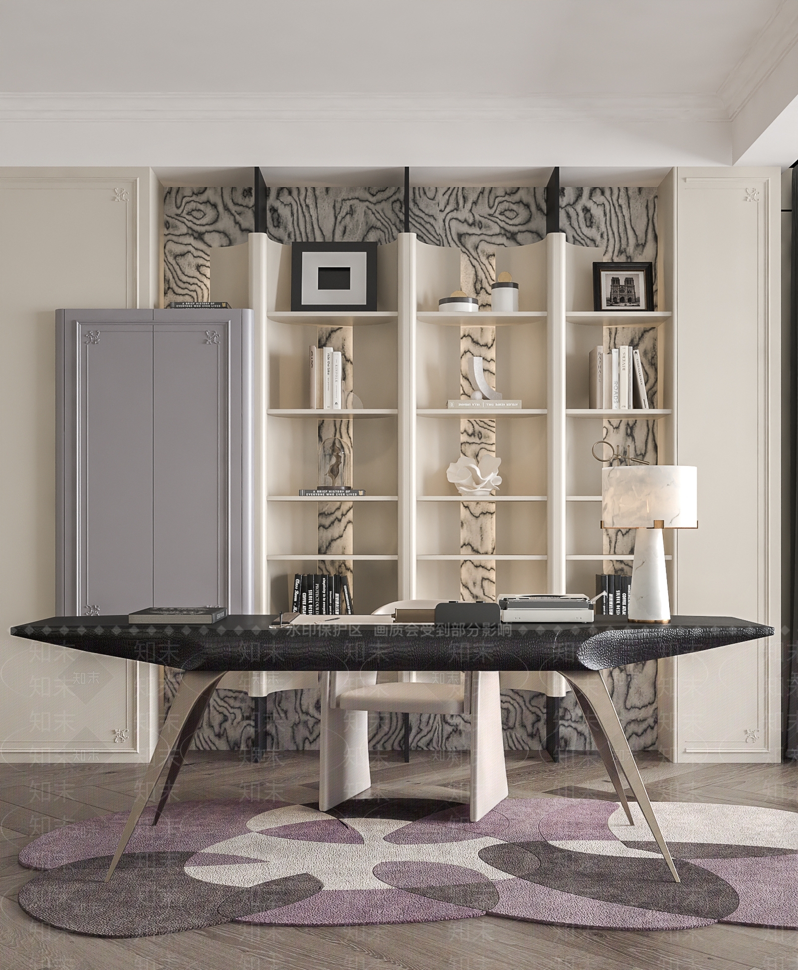 法式轻奢开放式书房3D模型下载【ID:1202730763】