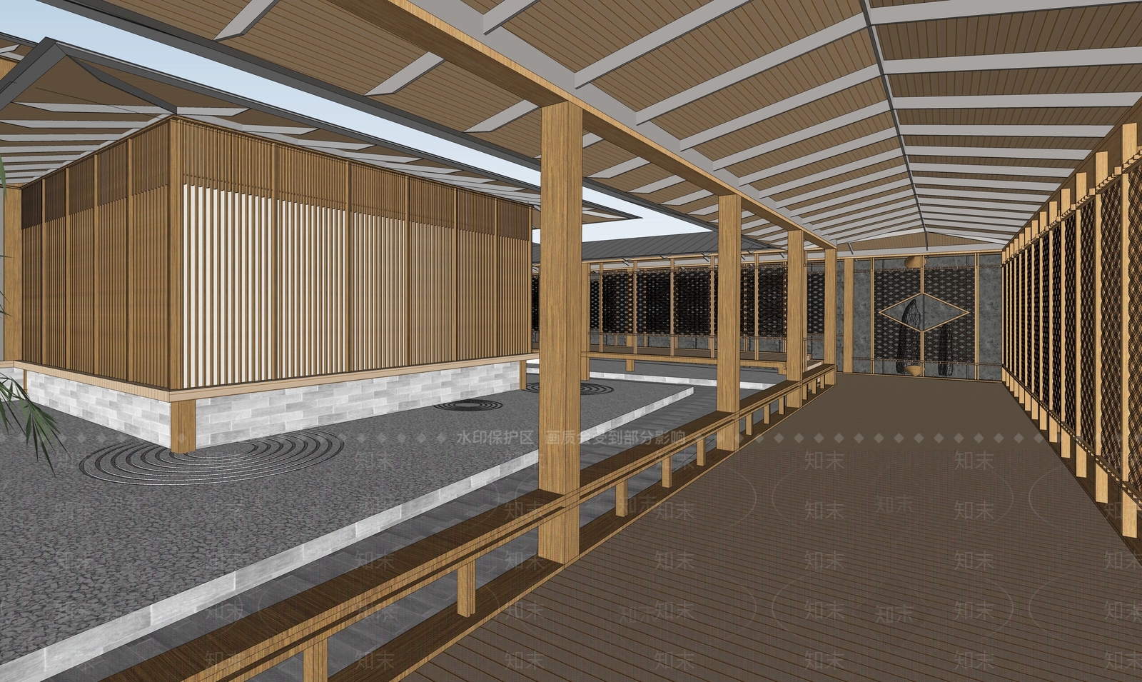 中式现代售楼处建筑SU模型下载【ID:1202735540】