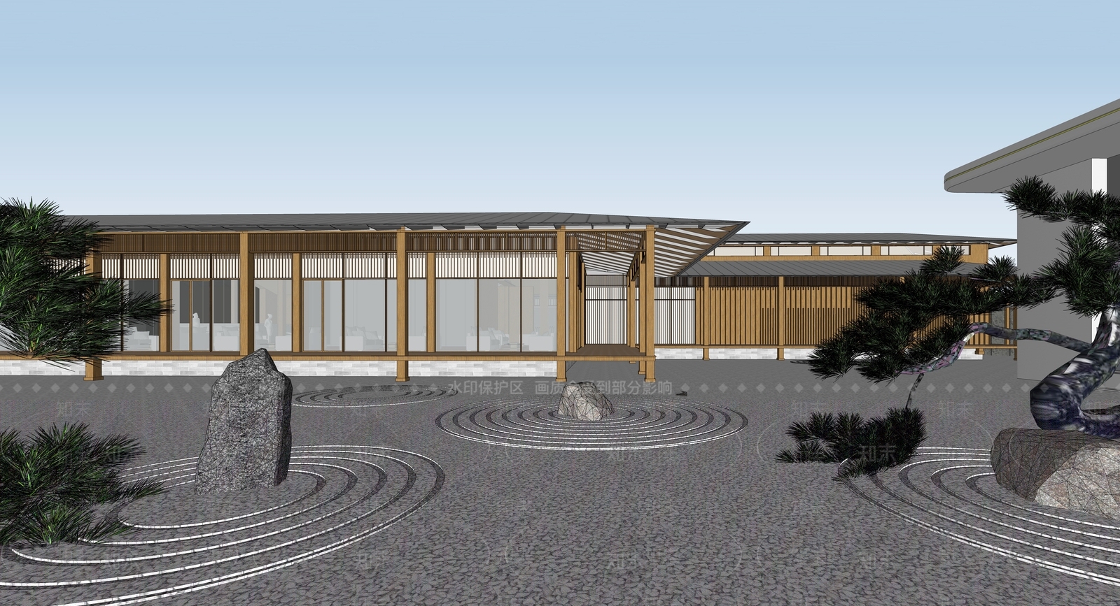 中式现代售楼处建筑SU模型下载【ID:1202735540】