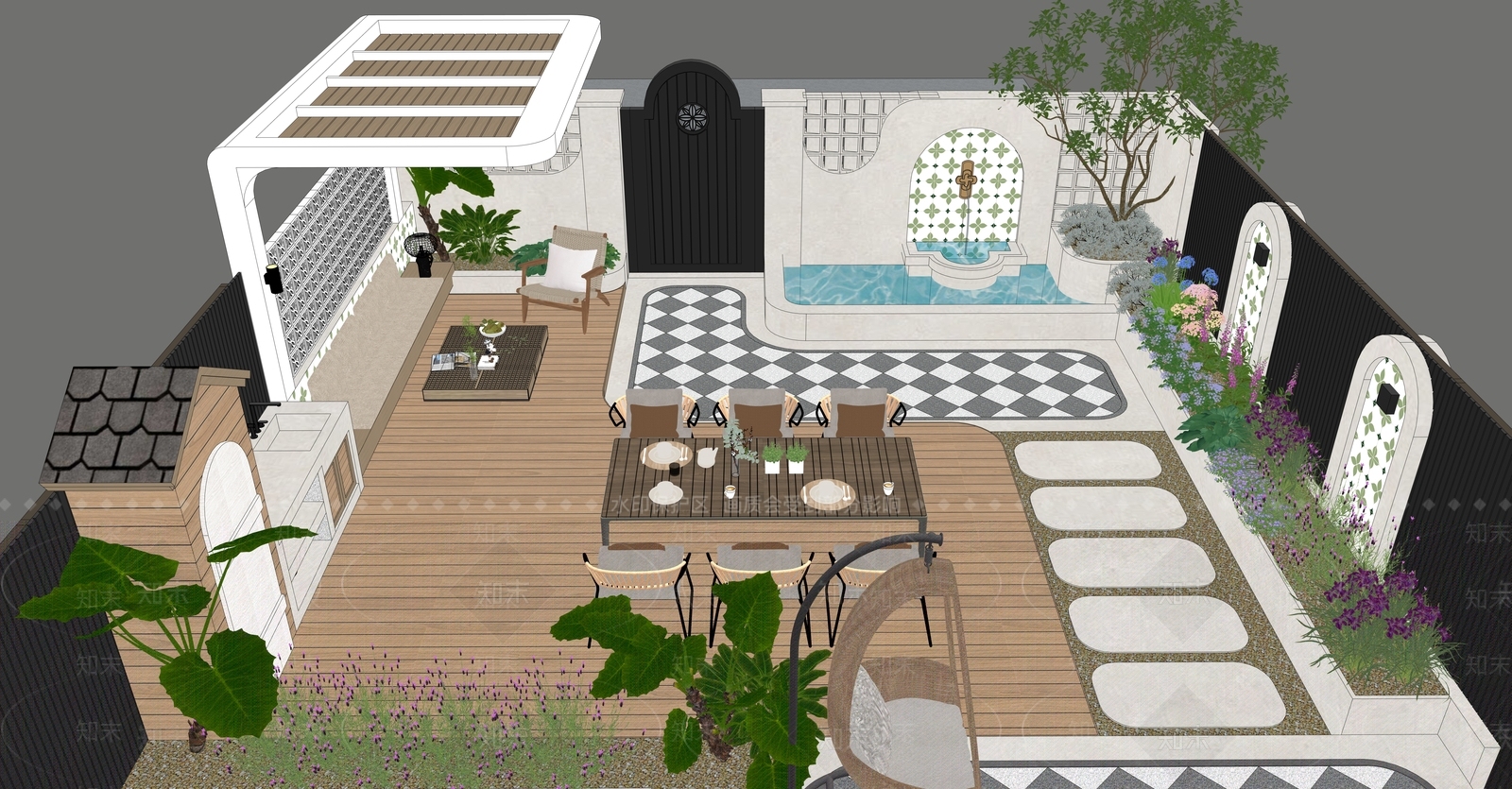 法式欧式别墅庭院SU模型下载【ID:1202740426】