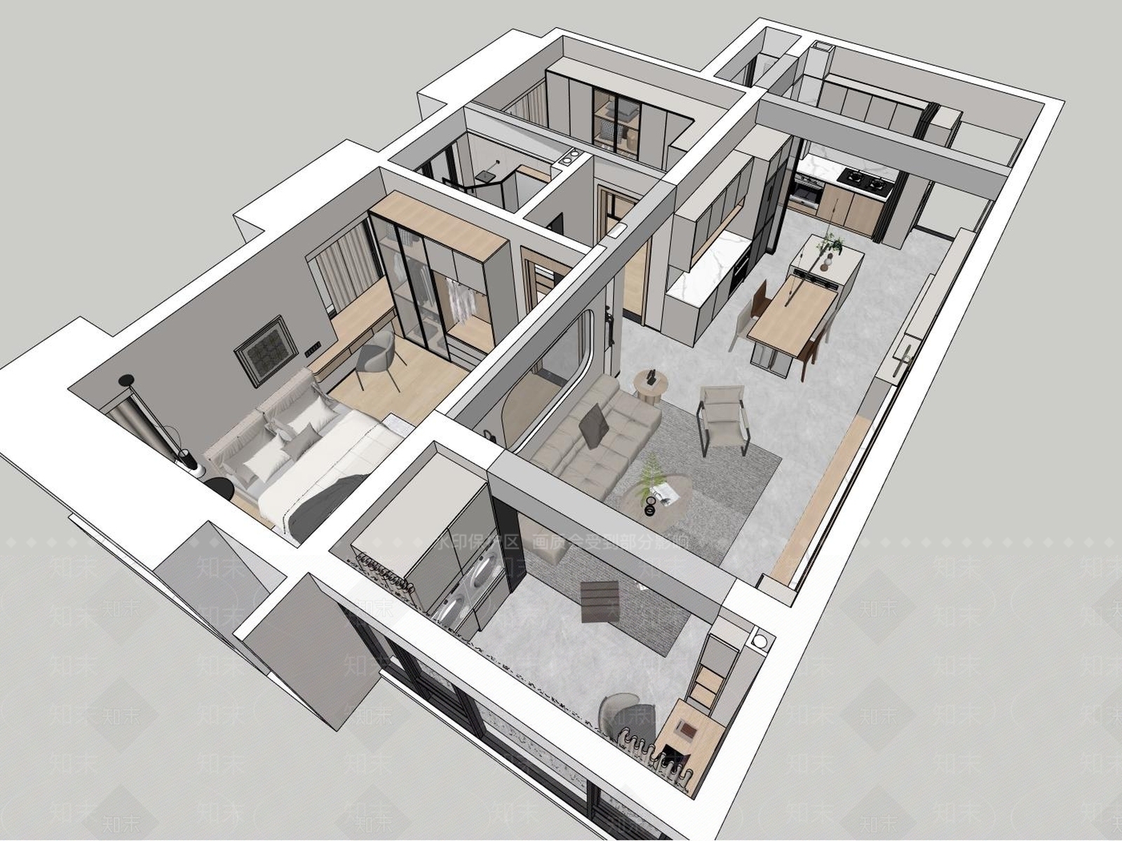 现代简约家装鸟瞰SU模型下载【ID:1202740202】