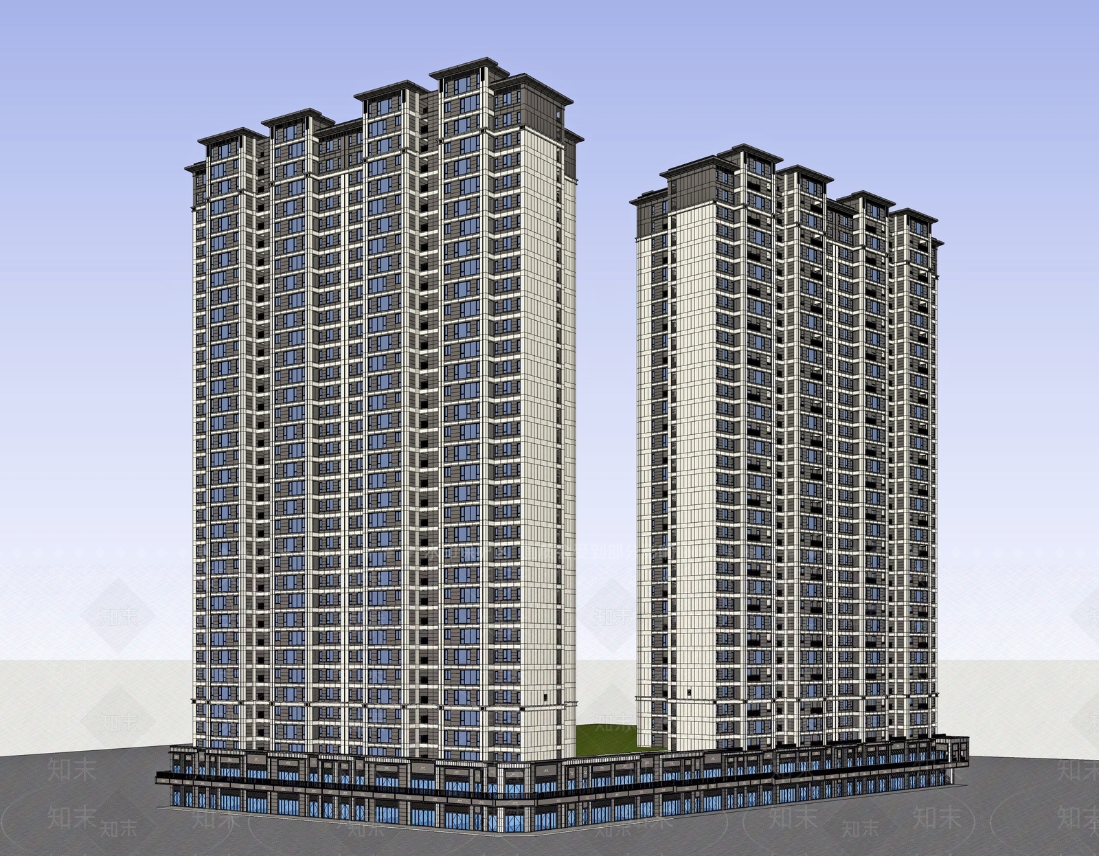 新中式高层住宅SU模型下载【ID:1202742562】