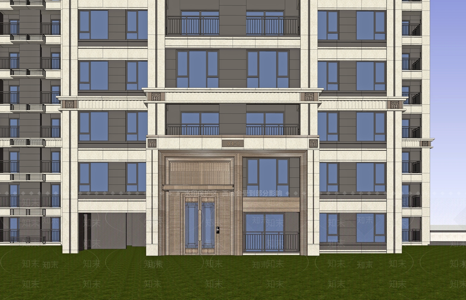 新中式高层住宅SU模型下载【ID:1202742562】