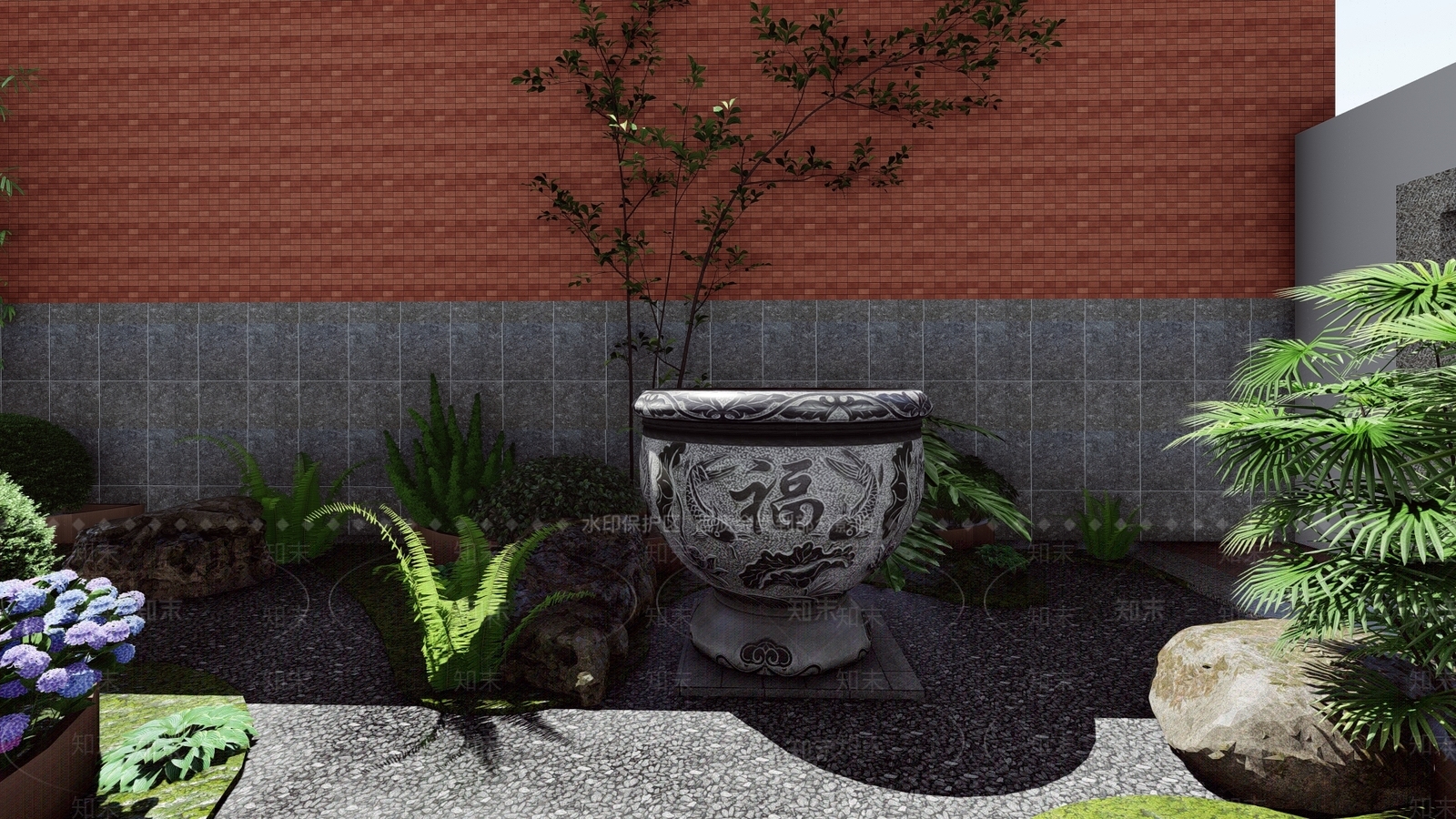 现代新中式屋顶花园SU模型下载【ID:1202743245】