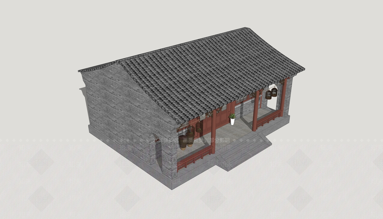 中式乡村民房SU模型下载【ID:1202745618】