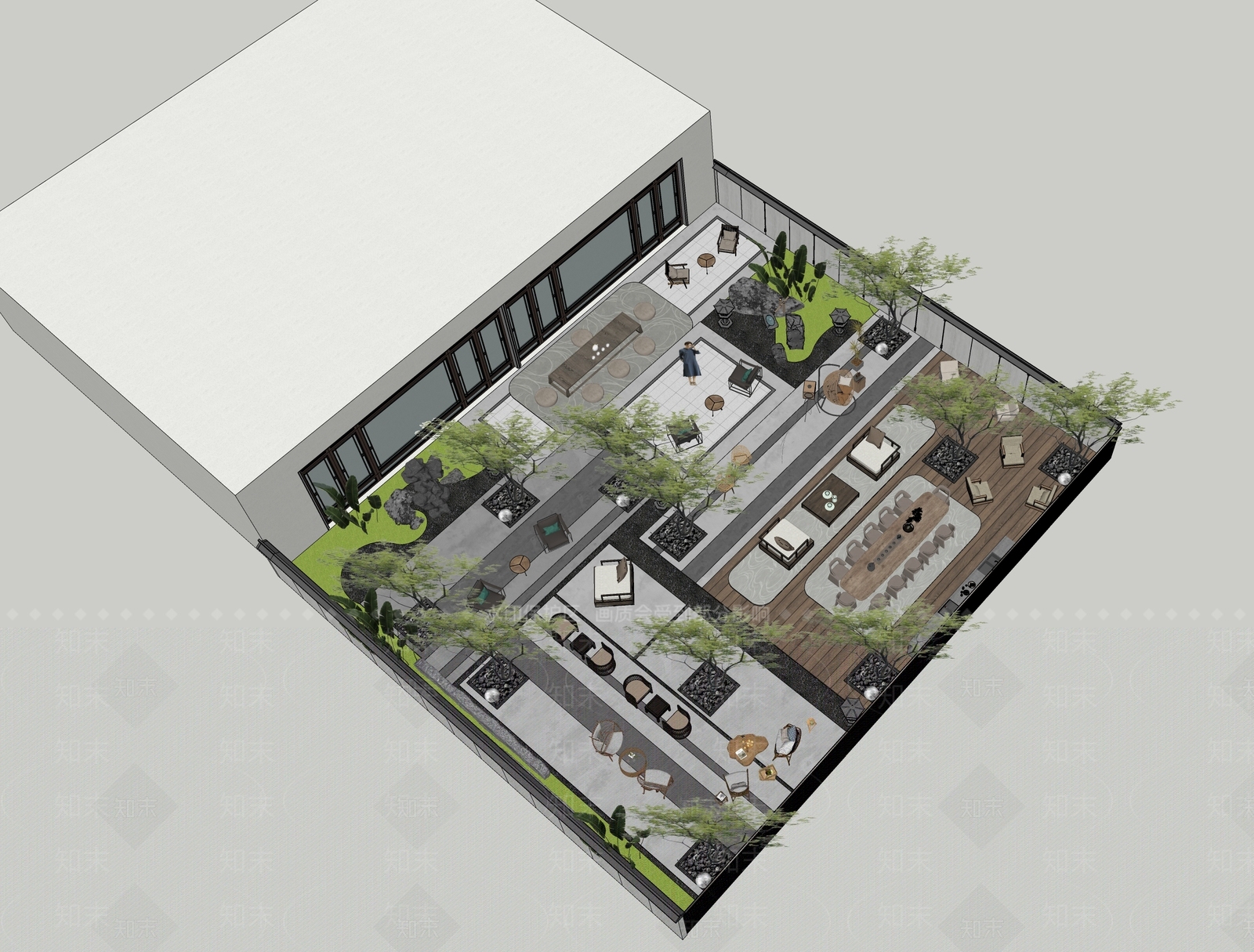 新中式轻奢别墅庭院SU模型下载【ID:1202746483】