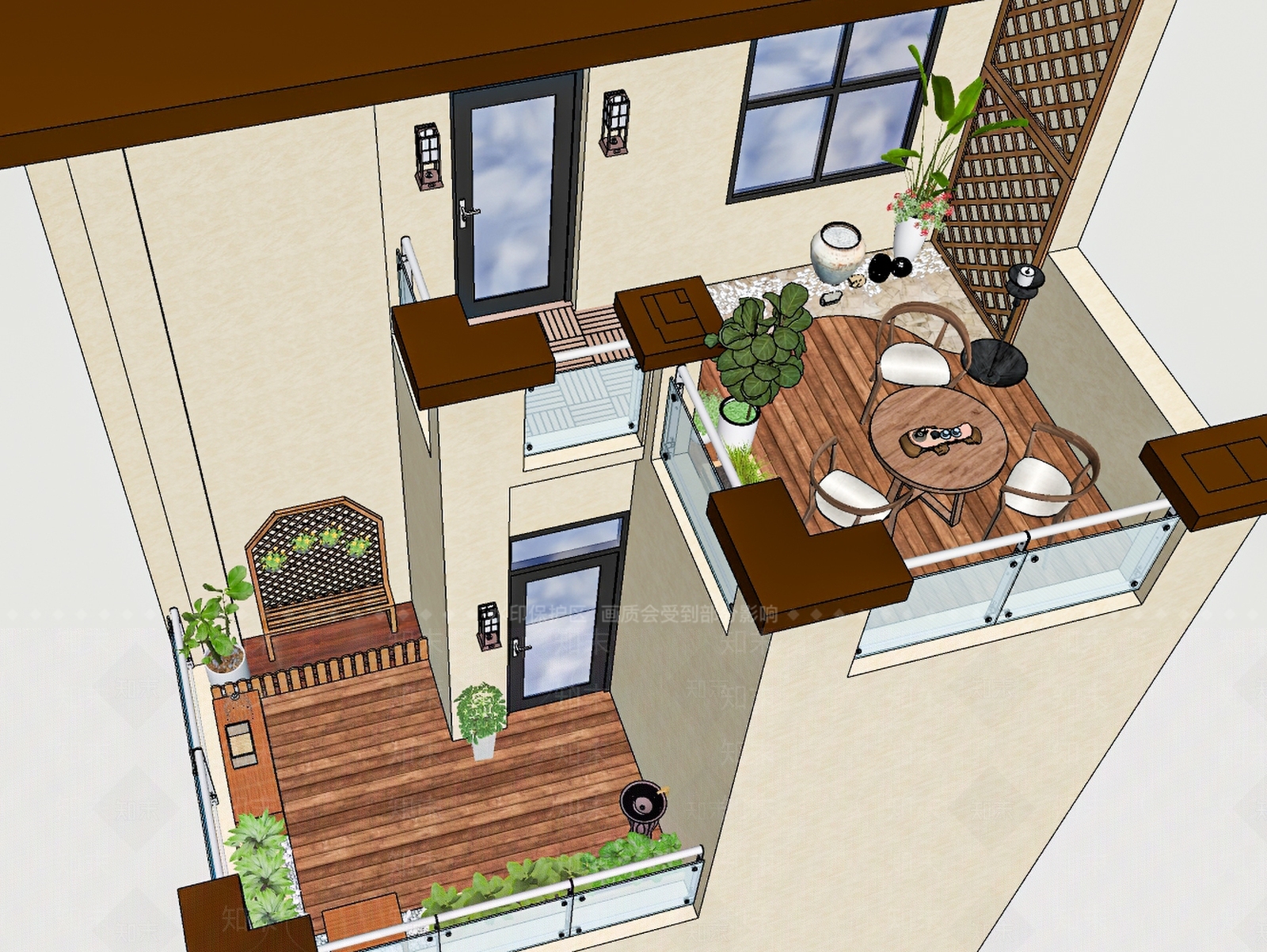 现代别墅阳台SU模型下载【ID:1202747040】