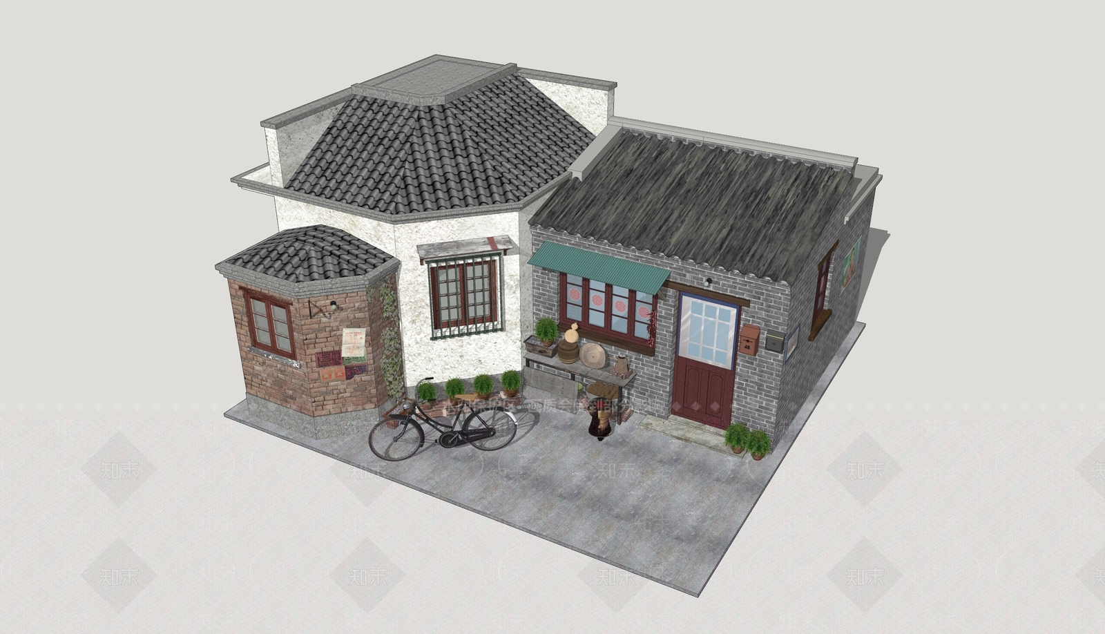 中式乡村民房SU模型下载【ID:1202749058】