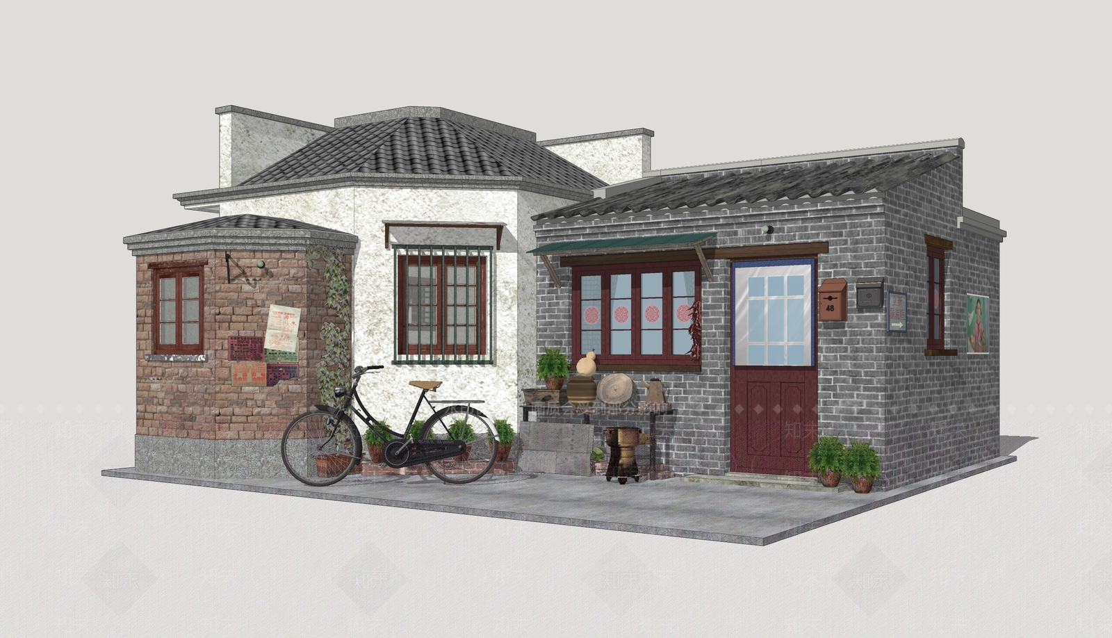 中式乡村民房SU模型下载【ID:1202749058】