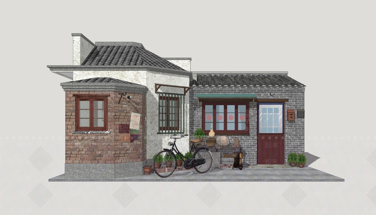 中式乡村民房SU模型下载【ID:1202749058】