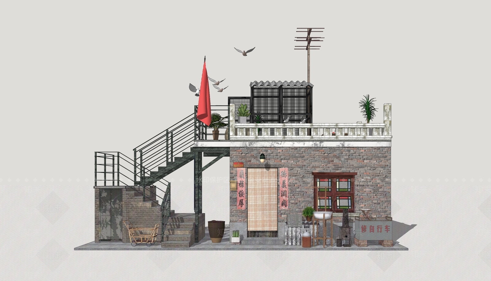 中式乡村民房SU模型下载【ID:1202749100】