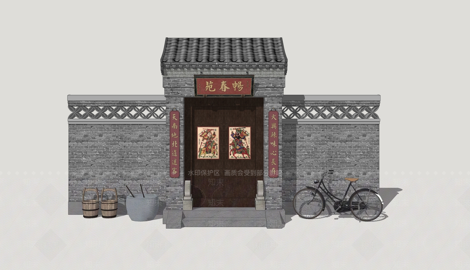 中式入口大门SU模型下载【ID:1202749280】