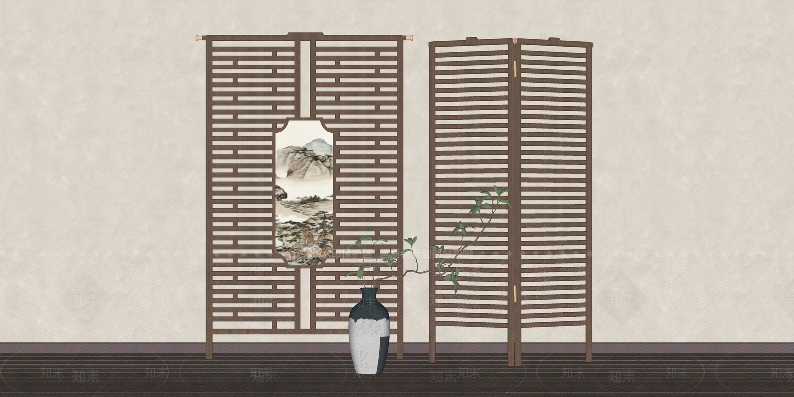 新中式中式屏风SU模型下载【ID:1202753276】