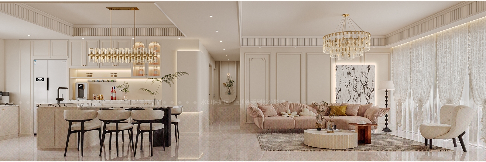 法式奶油家居客厅3D模型下载【ID:1202753708】