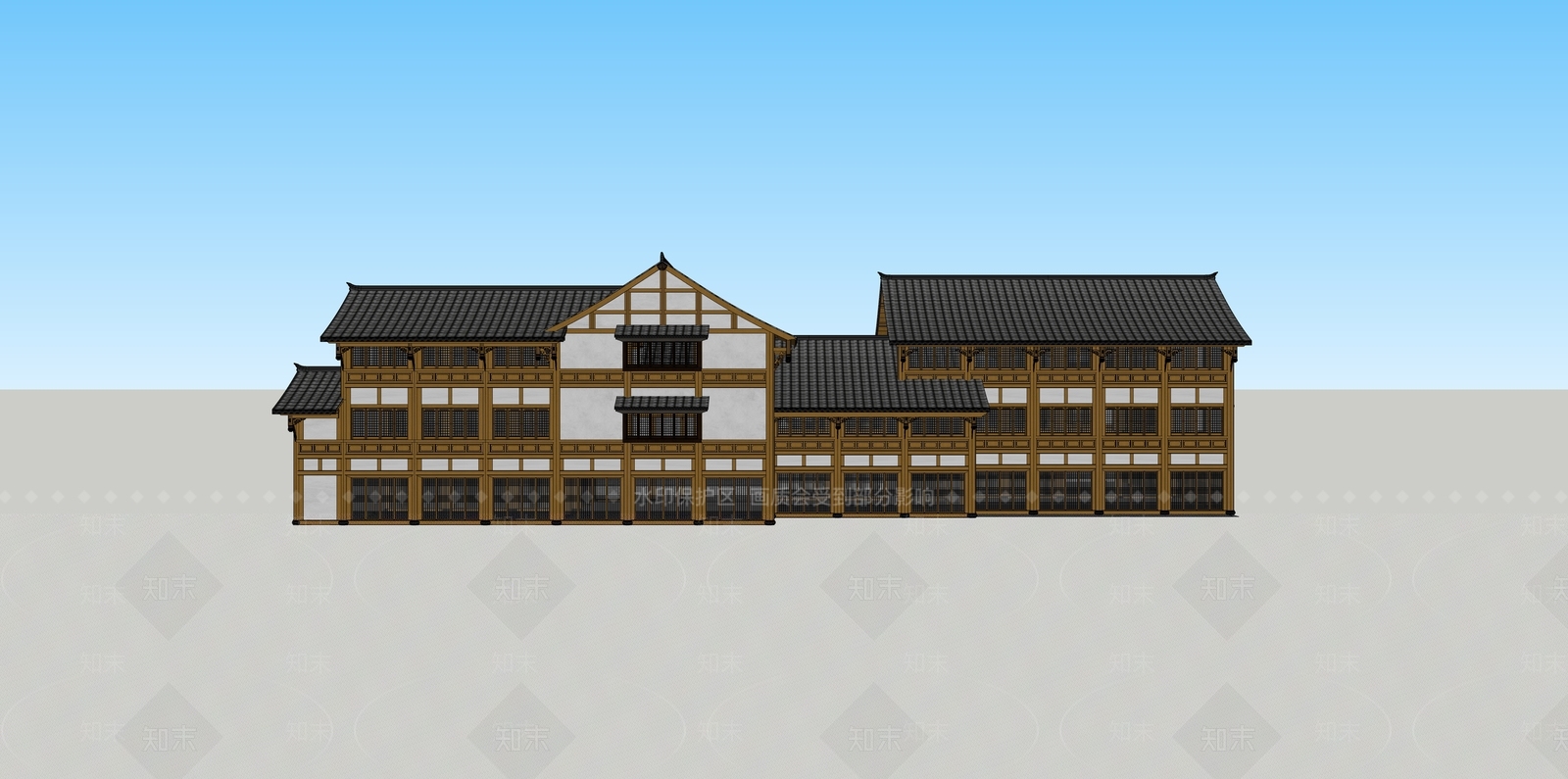 中式新中式商业街SU模型下载【ID:1202756478】